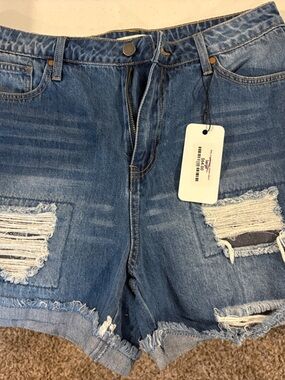 easel Blue Distressed High-Rise Jean Shorts